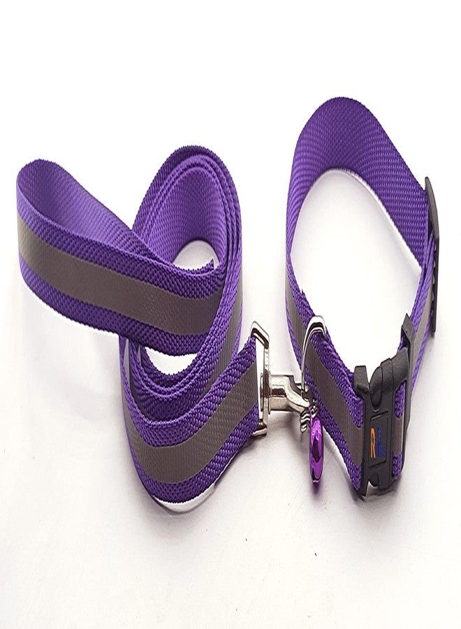Pups&Pets Reflective Nylon Neck Belt and Leash with Bell Set Ideal for All Small Breed Dogs and Puppies - Purple - Image 2
